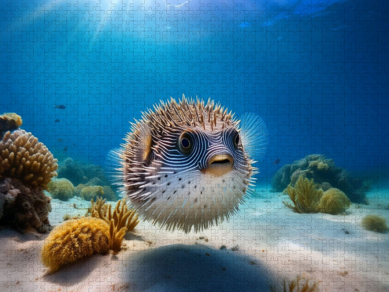 Kugelfisch im blauen Meer