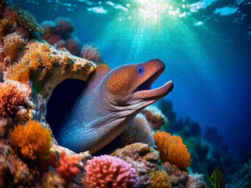 Muräne im blauen Meer