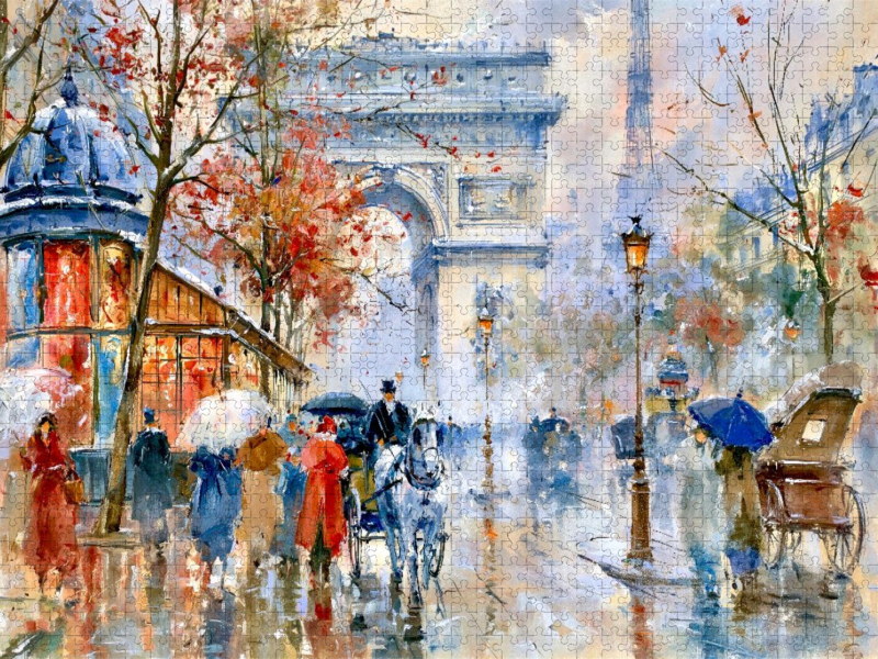 Die Avenue des Champs-Élysées mit Blick auf den Arc de Triomphe in Paris.