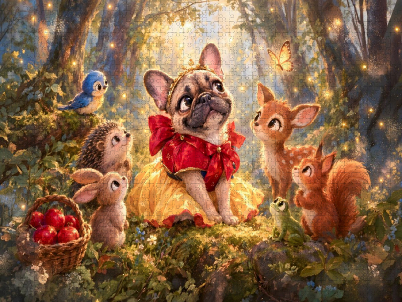 Epische Fantasy Französische Bulldogge Abenteuer Puzzle Kollektion mit Comicszenen