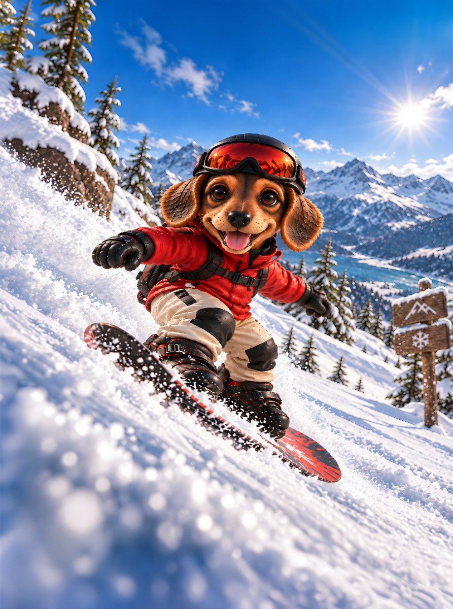 Dackel Lui – Snowboarder
