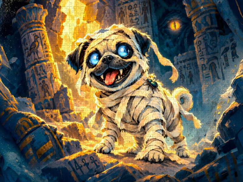 Untoter Pharao Mops wandert durch geheimnisvollen Tempel voller Magie