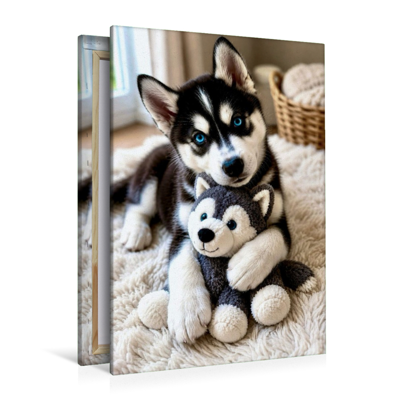 Husky Welpe mit Kuscheltier