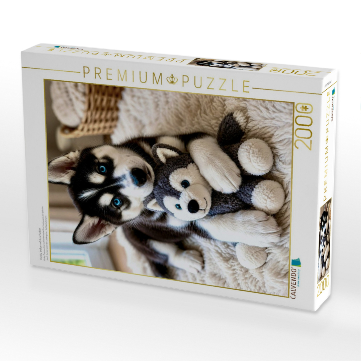Husky Welpe mit Kuscheltier