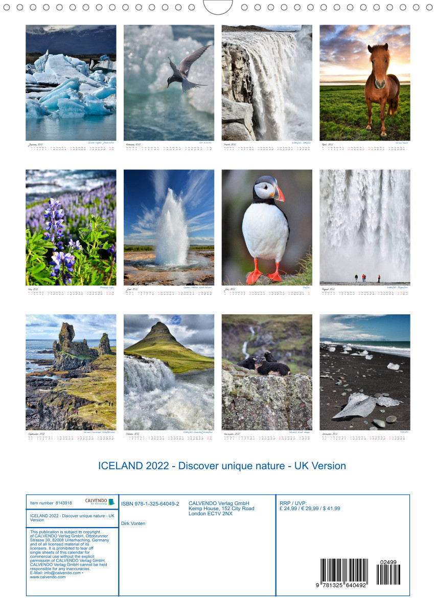 Discover Calendar 2022 Iceland Calendar 2022 - Discover Unique Nature - Uk Version - Calvendo