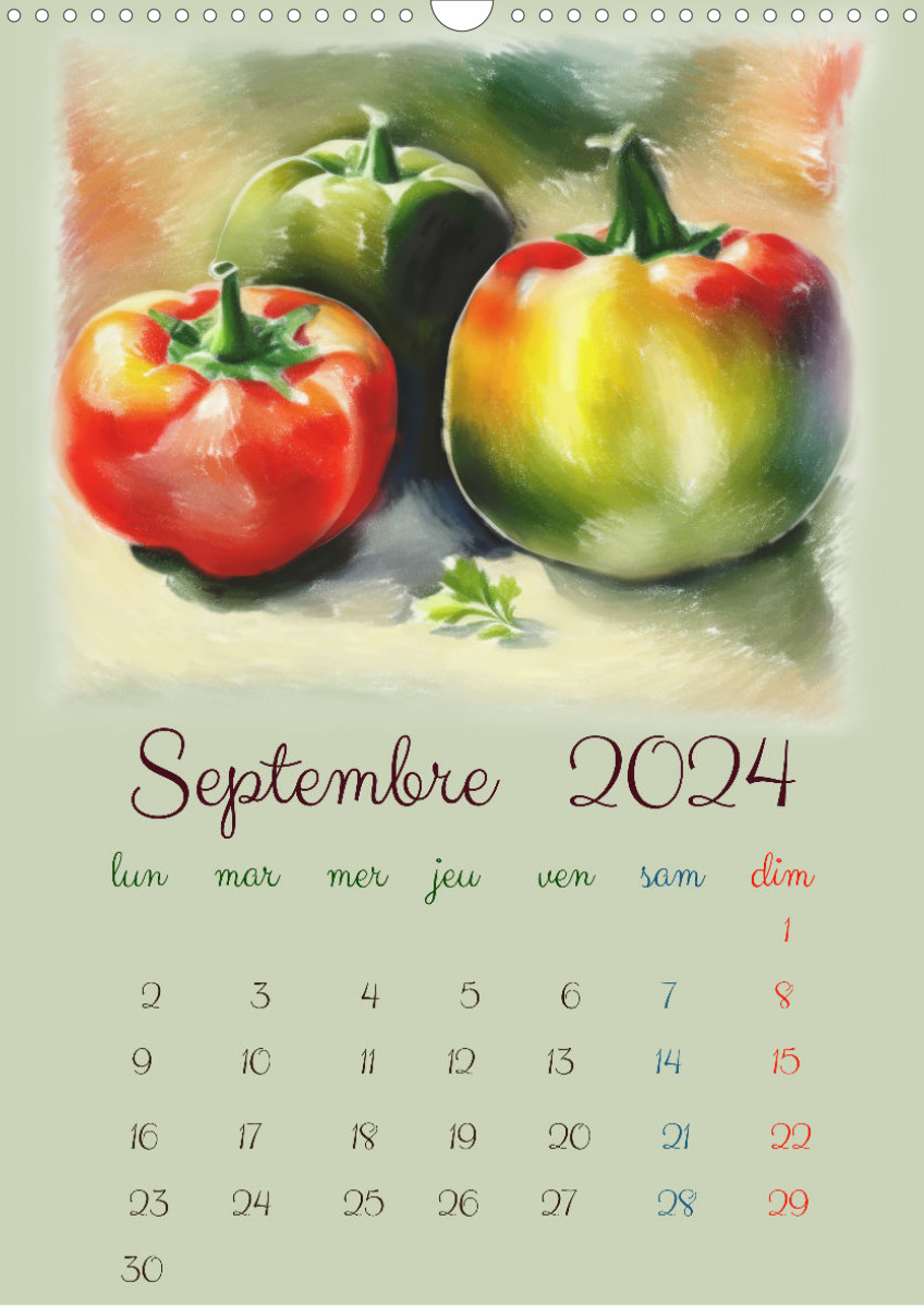 Couleurs du potager Dessins pastel (Calendrier mural 2024 DIN A3