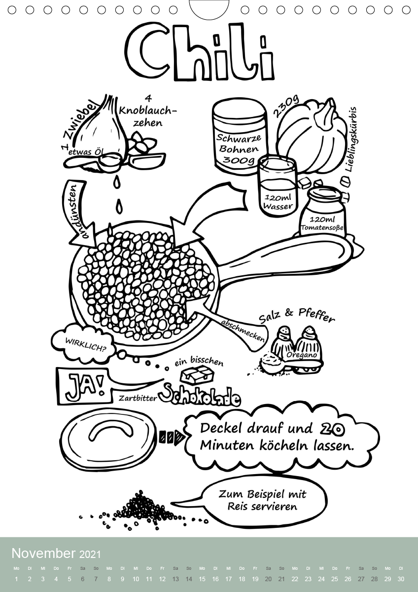 KOCH MAL KALENDER - Lustige Rezepte zum Ausmalen - CALVENDO