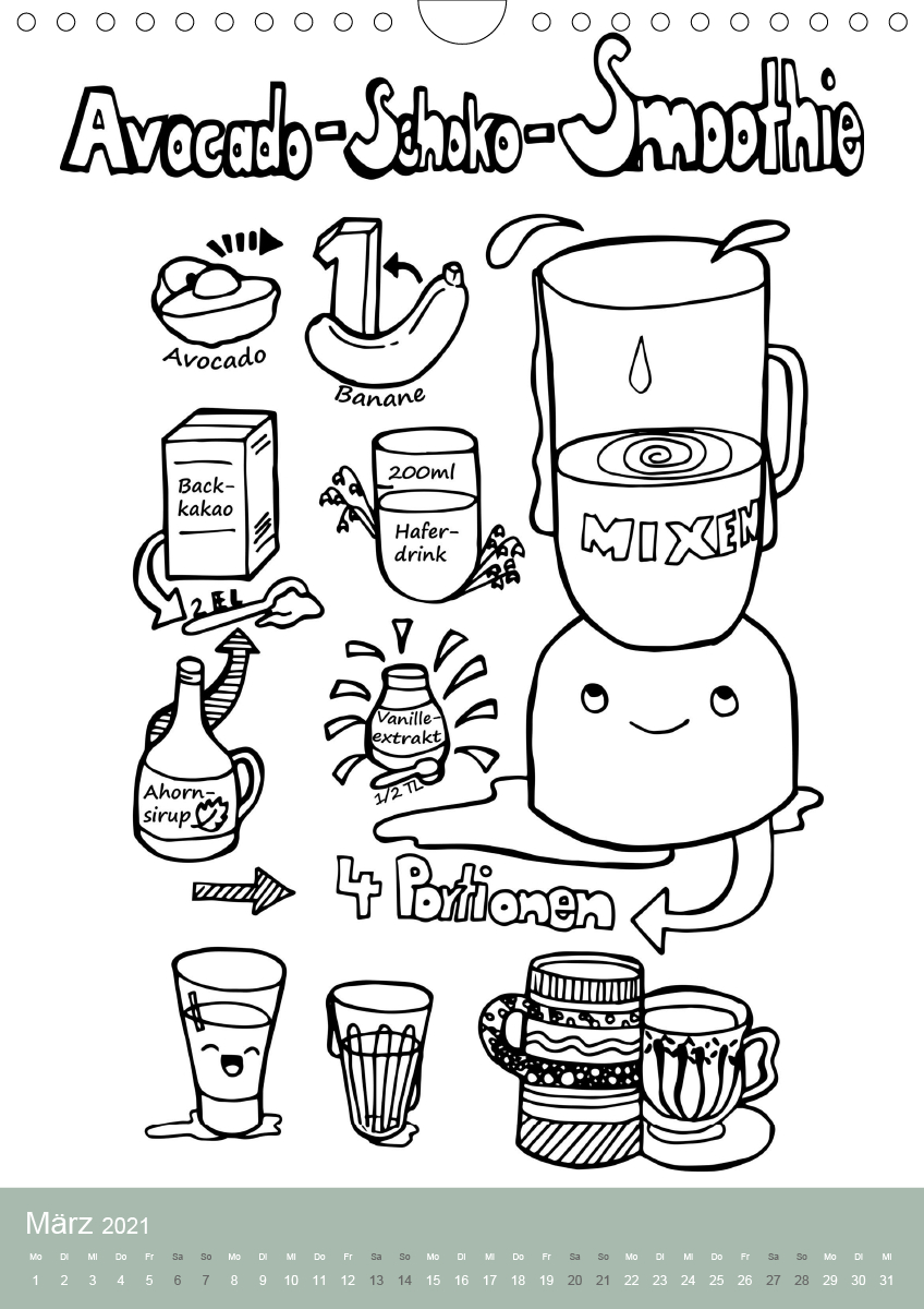 KOCH MAL KALENDER - Lustige Rezepte zum Ausmalen - CALVENDO