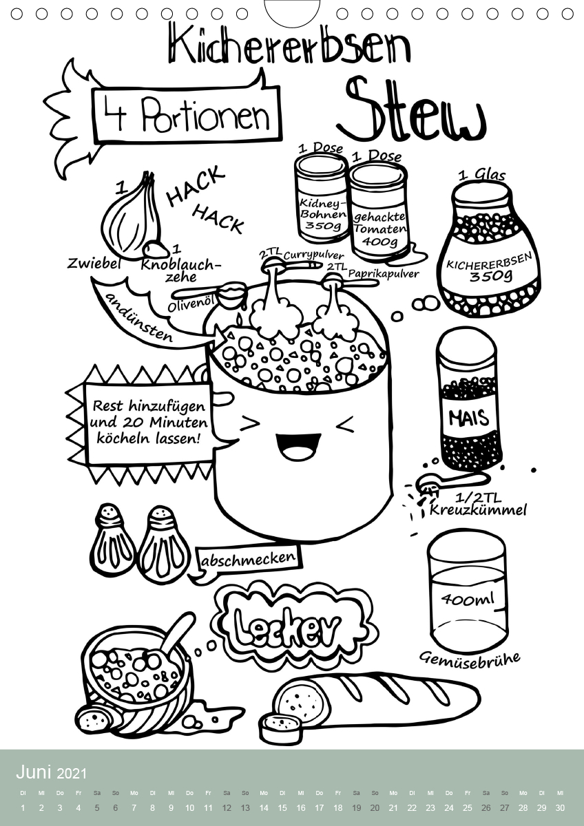 KOCH MAL KALENDER - Lustige Rezepte zum Ausmalen - CALVENDO