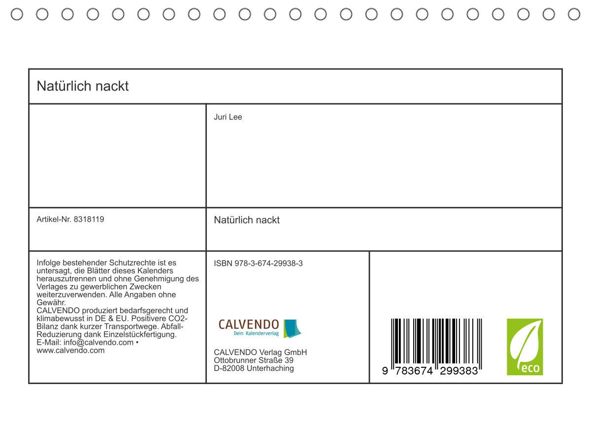 Calvendo Kalender — Natürlich nackt, Kalender 2023
