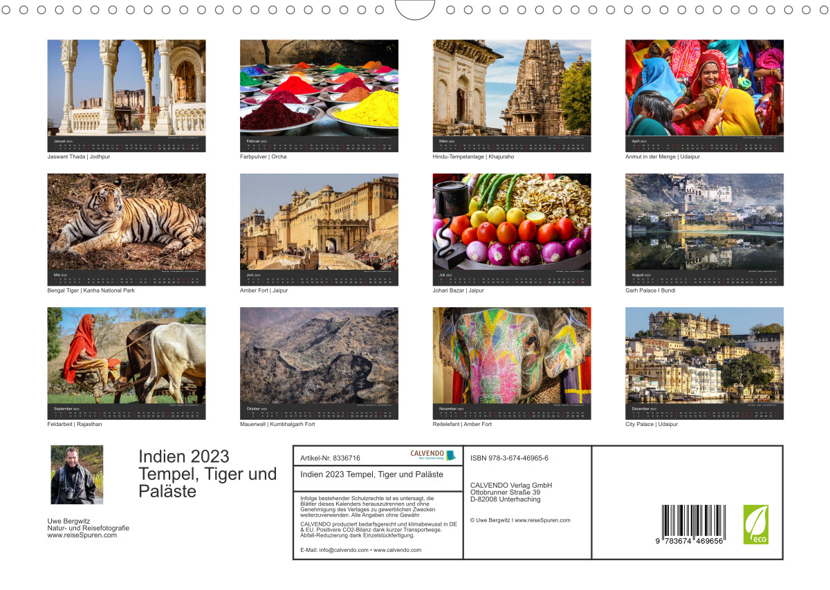 Calvendo Calendrier — Indien 2023 Tempel, Tiger und Paläste, Kalender 2023